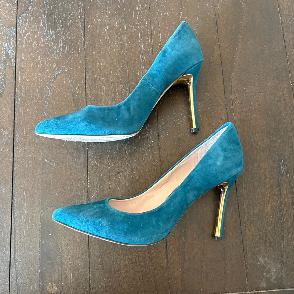 Vince‎ Camuto Cynthea Turquoise Teal Suede Leather Heels Pumps Size 9 - Picture 2 of 12